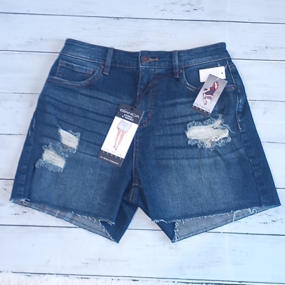 Sofia Vergara Women's Curvy 4" Midi High Rise Denim Shorts Size 4
